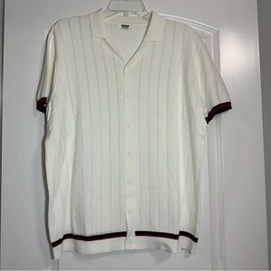Coofandy Cream Short Sleeve Knit Button Up Shirt Sz L